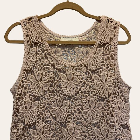 LOFT Nude Beige Macramé Lace Sleeveless Top Size Medium - Picture 6 of 7